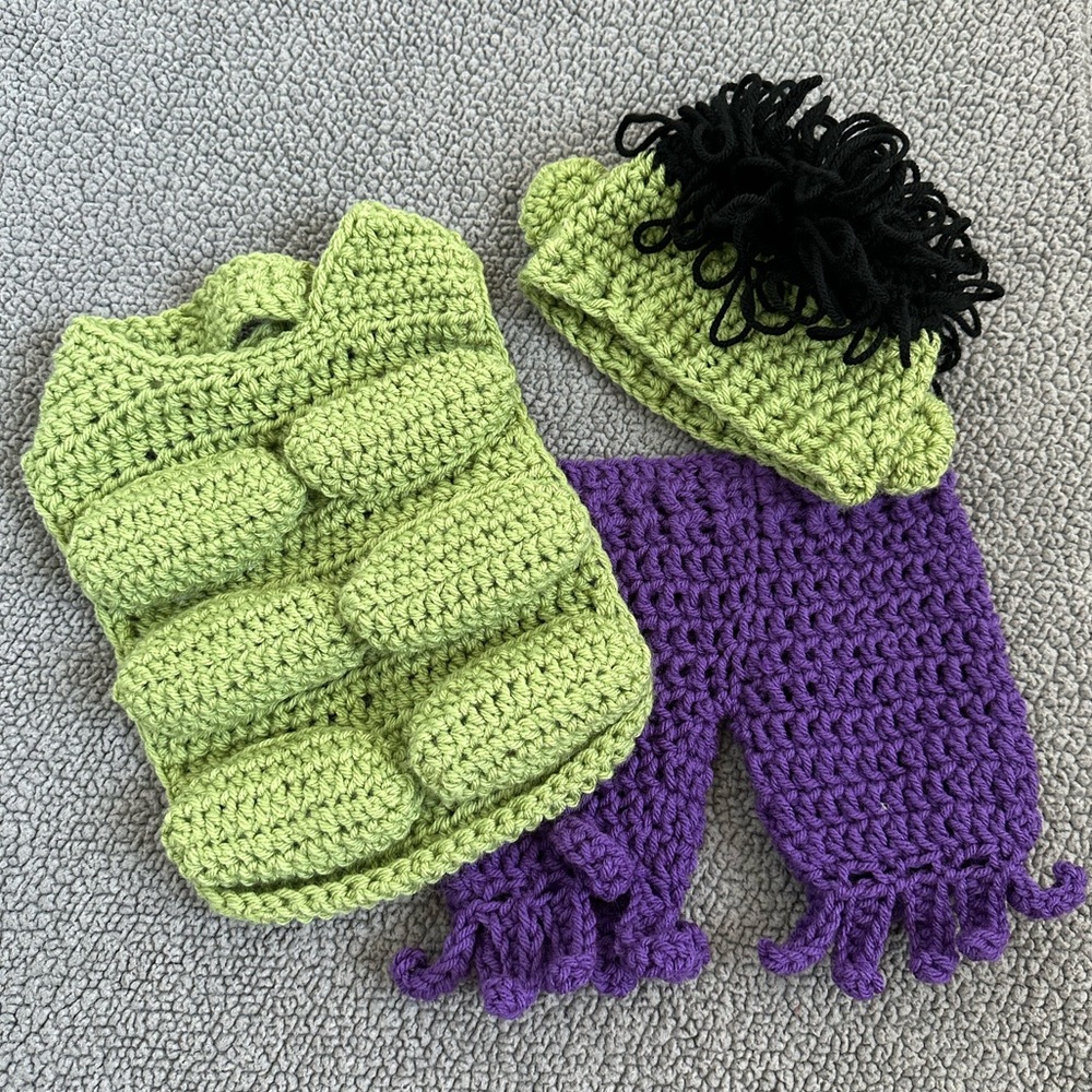 Hulk crochet costume 3-6 months